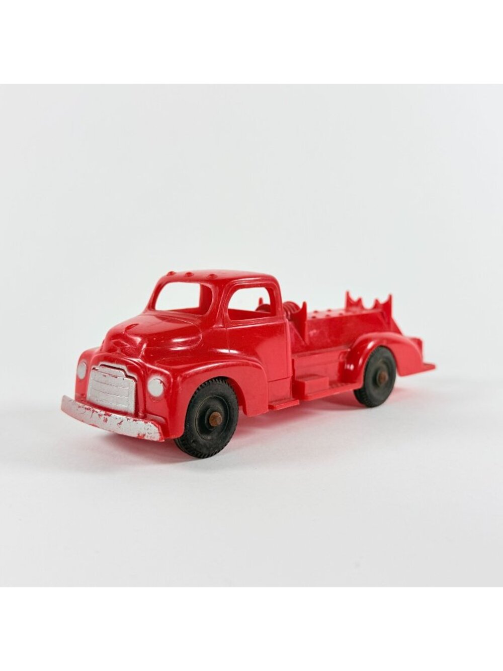 Vintage Hubley Red Plastic Fire Truck With Metal Rubber Wheels